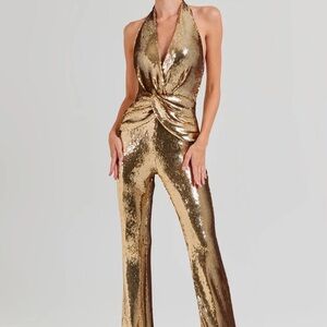 Gold Sequin Halter Jumpsuit